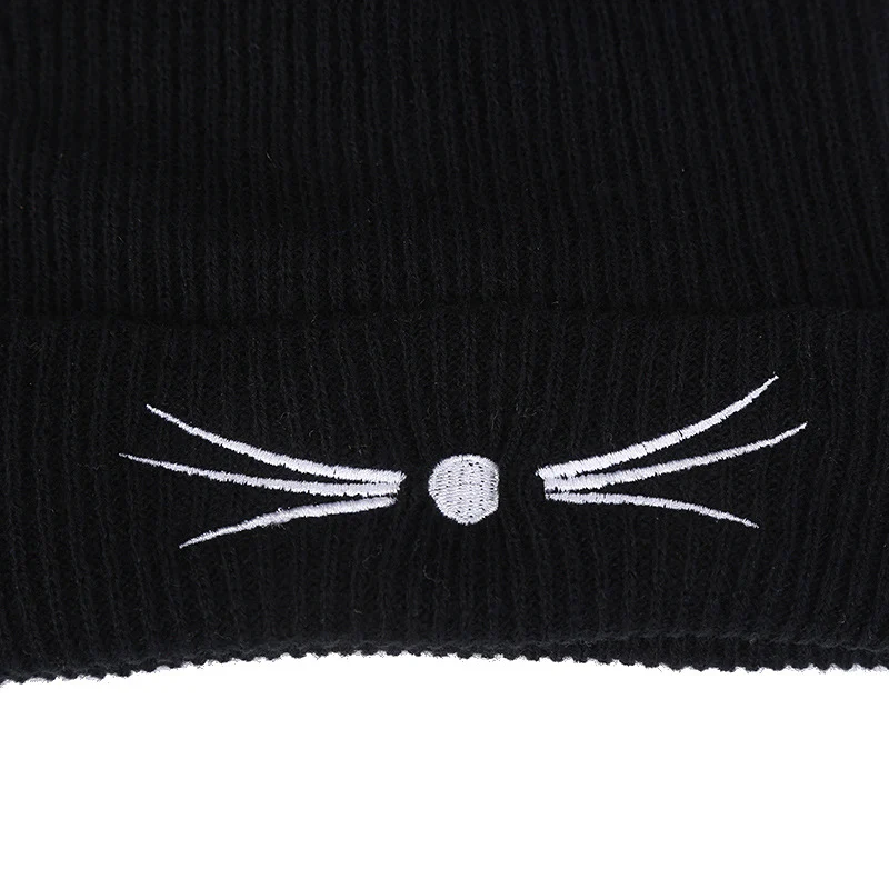 Шерстяные вязаные шапки с милыми кошачьими ушками для женщин из искусственной норки, модные женские шапки Harajuku Skullies, теплые зимние шапки