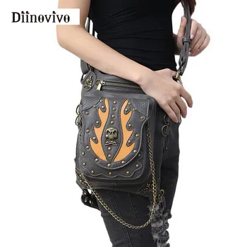 

DIINOVIVO Fashion Gothic Steampunk Skull Retro Rock Bag Unisex Waist Shoulder Bag Phone Case Holder Women Messenger Bag WHDV0302