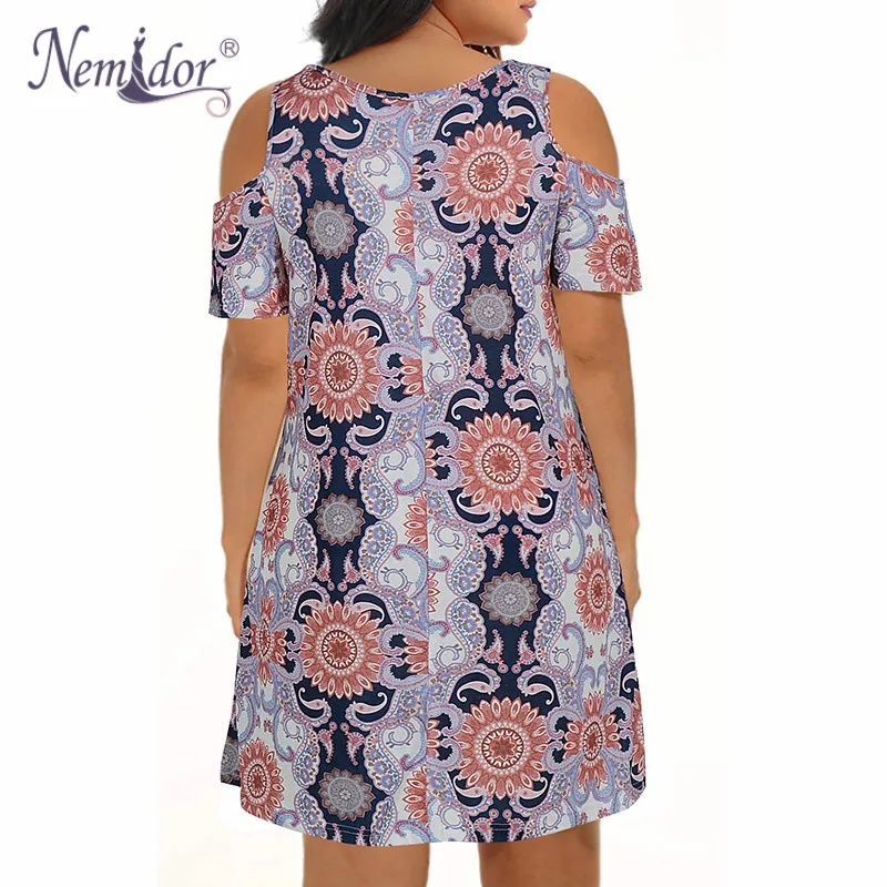Nemidor Women's Cold Shoulder Plus Size Casual T-Shirt Swing Dress with Pockets (27)