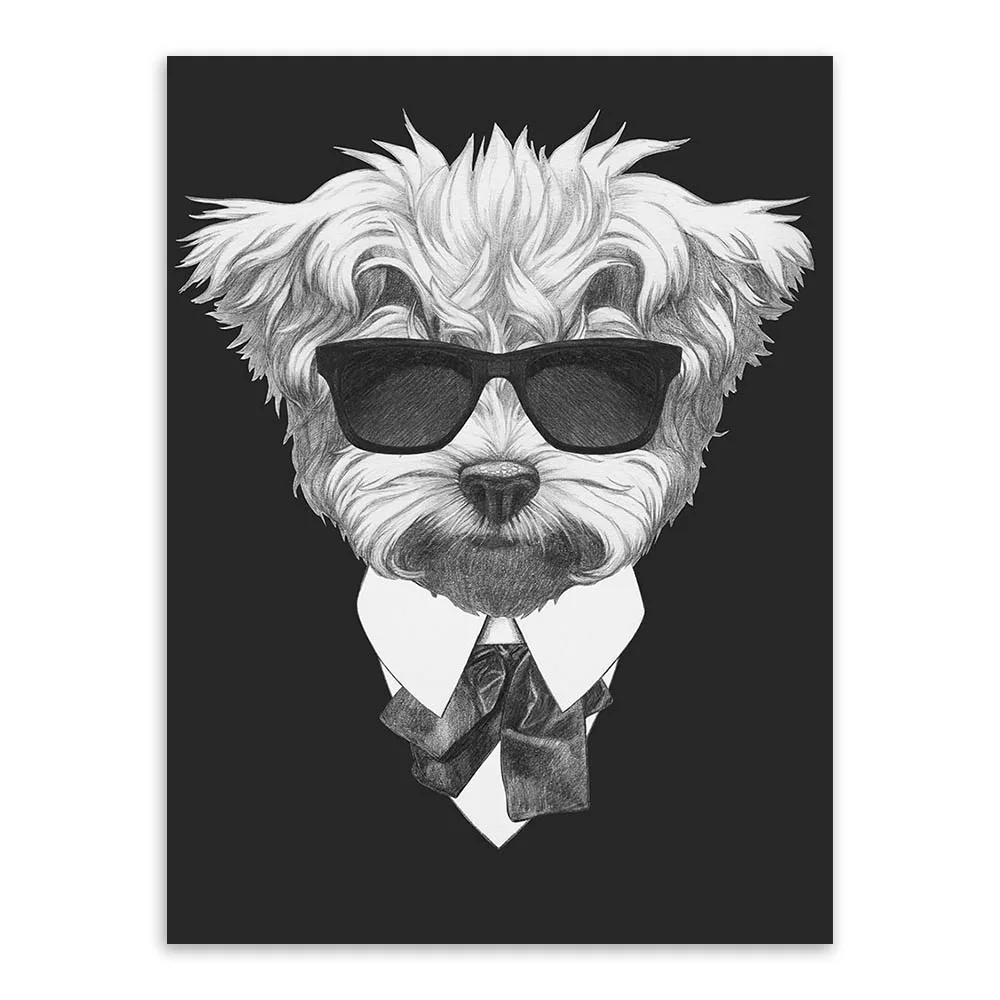 Черно-белая модная мафиозная хипстерская картина с животными, собаками, кошками, принтами, винтажная Настенная картина в скандинавском стиле, домашний декор, Картина на холсте - Цвет: animal Maltese