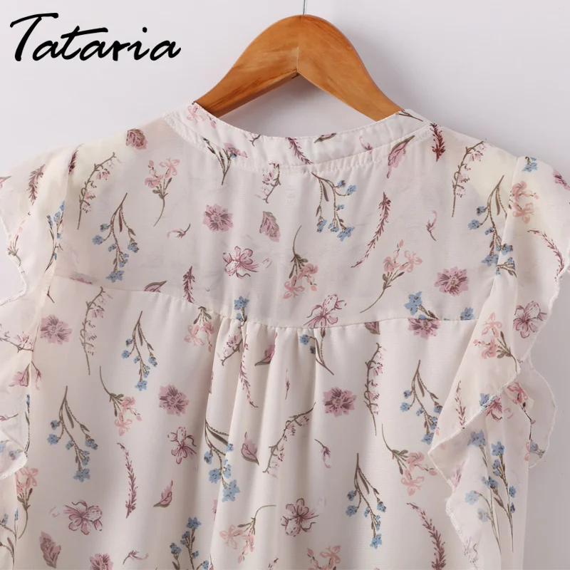 Женская шифоновая блузка с цветочным принтом Tataria Элегантная без рукавов