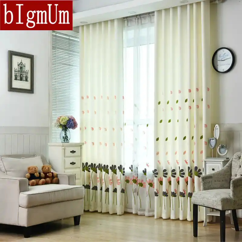 Luxury Embroidered Linen Curtain Low Key Flowers Linen Tulle