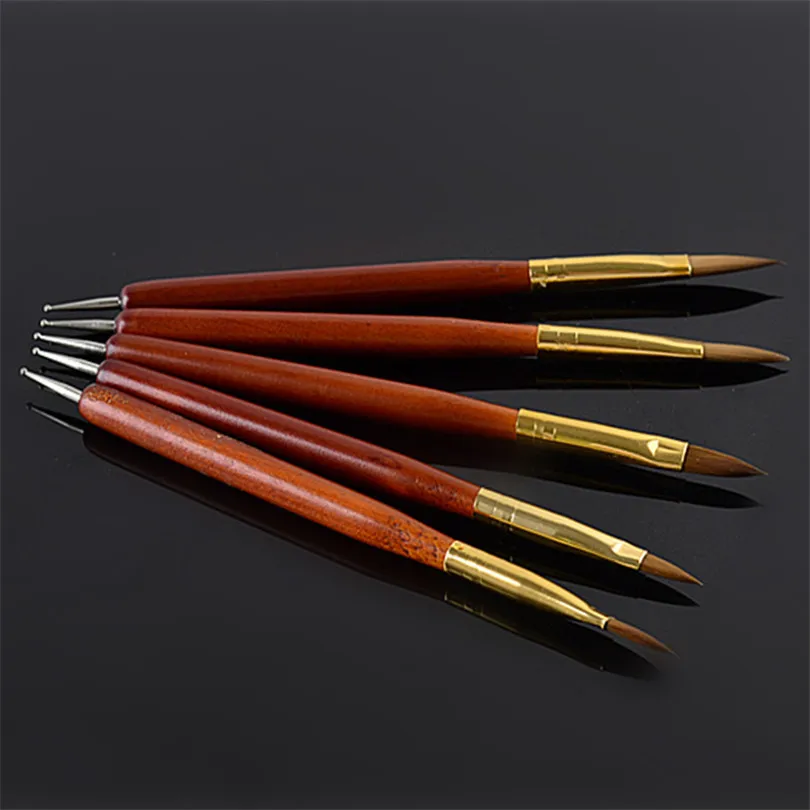 

5Pcs/set Nail Art Brushes Silicone Head Nail Brush Pencil With Acrylic Handle + dotting tools