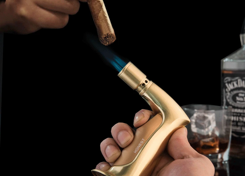 Мощный металлический сигарный струйный фонарь-зажигалка с 4 прямыми пламенями, ветрозащитная Бутановая масляная газовая зажигалка, креативная курительная Зажигалка для выпечки