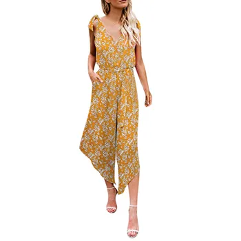 

Summer Bohemia Rompers Jumpsuit Women‘s Sleeveless Printed Shoulder Bandage Waistband V-Neck Jumpsuit with Belt 2019 #9