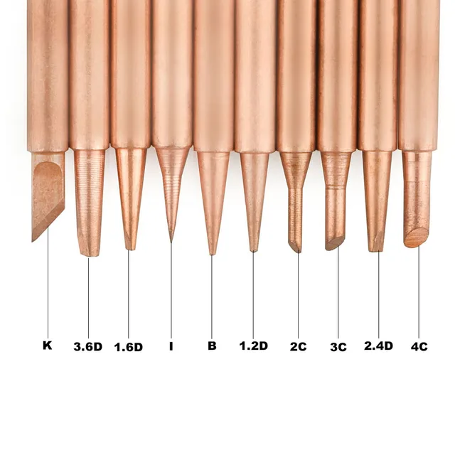NEWACALOX 10pcs/lot Pure Copper Soldering Iron Tips Kit 900M-T Series Lead-free Welding Head for Soldering Rework Station Tool