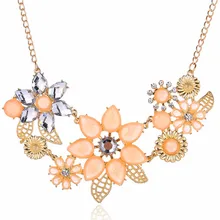 Luxo elegante feminino couro opala flores colar sparking cristal pingente colar fashion statement festa jóias new2019