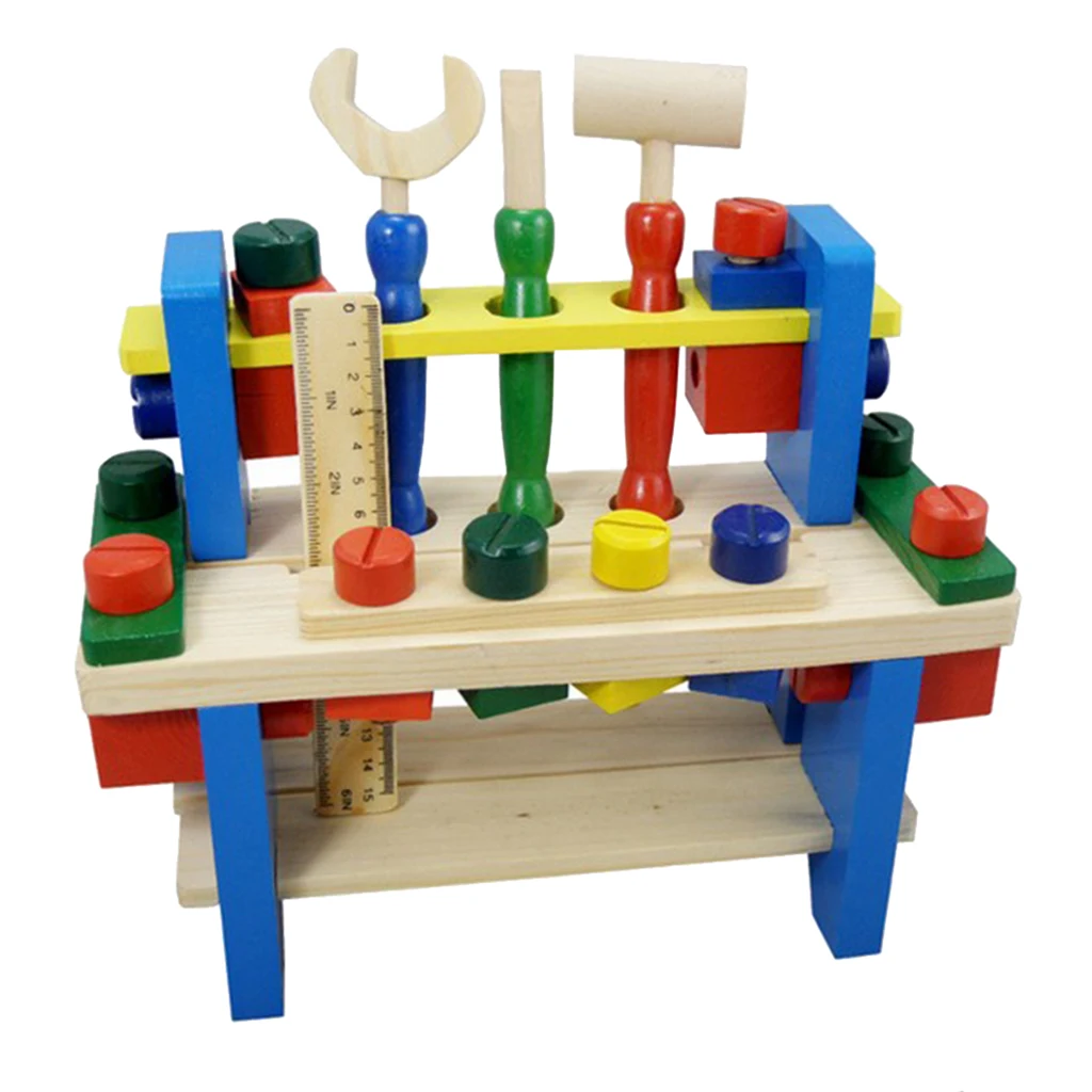 Baby Preschool Educational Wooden Combine Tools Nuts Sets Children Toys Gift - Pounding Tool Kit - Screwing Construction Toy