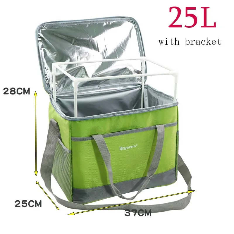 15L 25L утолщенная сумка-холодильник, большая Термосумка для пикника, Ланч-бокс, теплоизоляционная сумка на плечо, сумка для льда, еды, напитков, вина, крутая сумка - Цвет: green 25L bracket