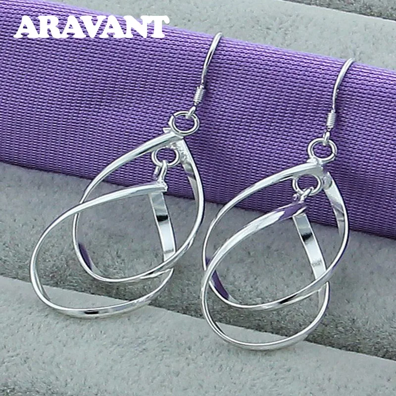 

New Fashion 925 Silver Jewelry Double Twist Earrings For Women Wedding Fashion Jewelry