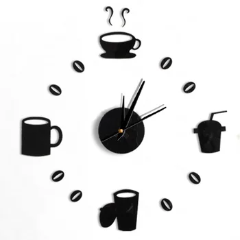 

Modern Design 3D DIY Digital Number Coffee Cup Acrylic Clock Self-adhensive Quartz Non-ticking Wall Clock Kitchen Home Decor
