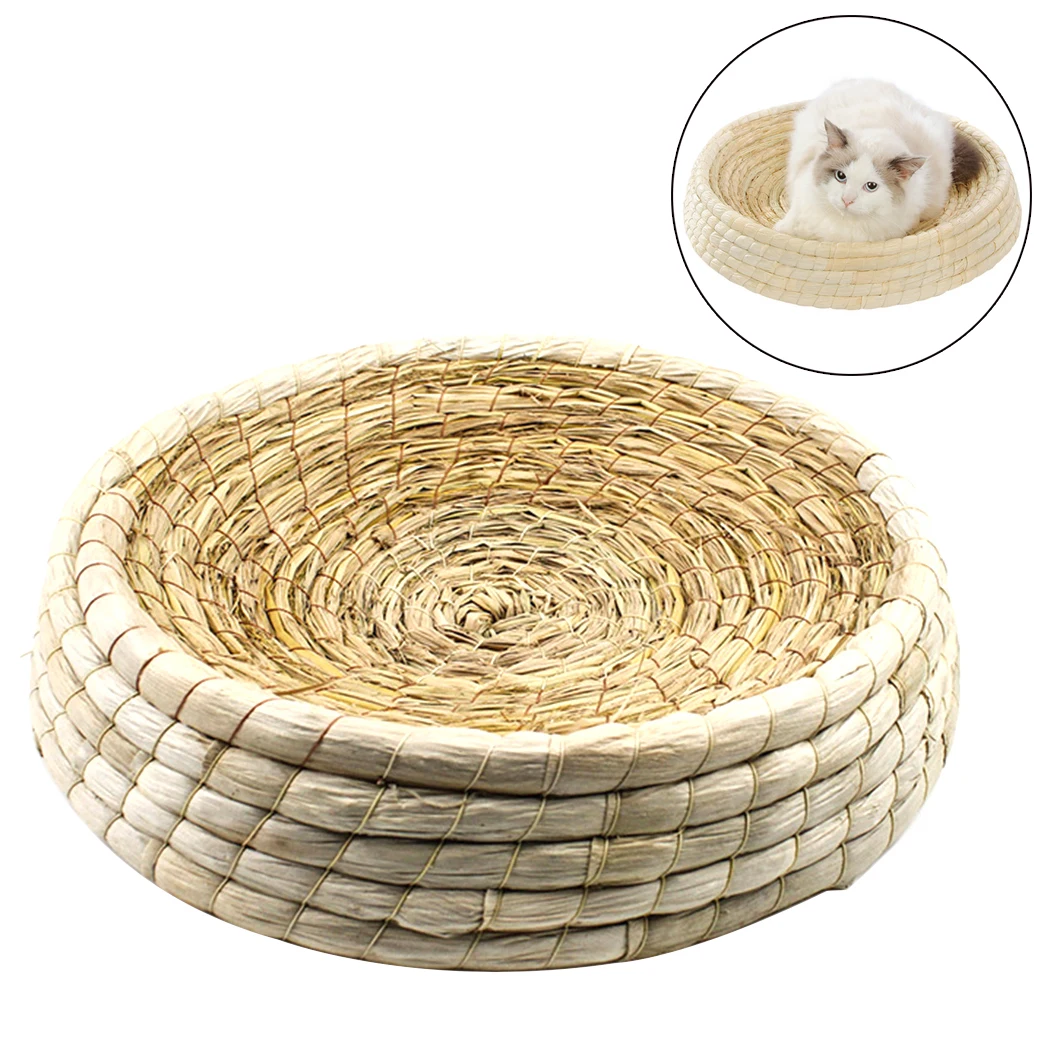 Кровать для питомца, соломенная кровать для кошек, спальные кровати для питомцев, летняя, натуральная, воздухопроницаемая, ручная работа, соломенная кровать для питомцев, для маленьких собак, кошек, котят