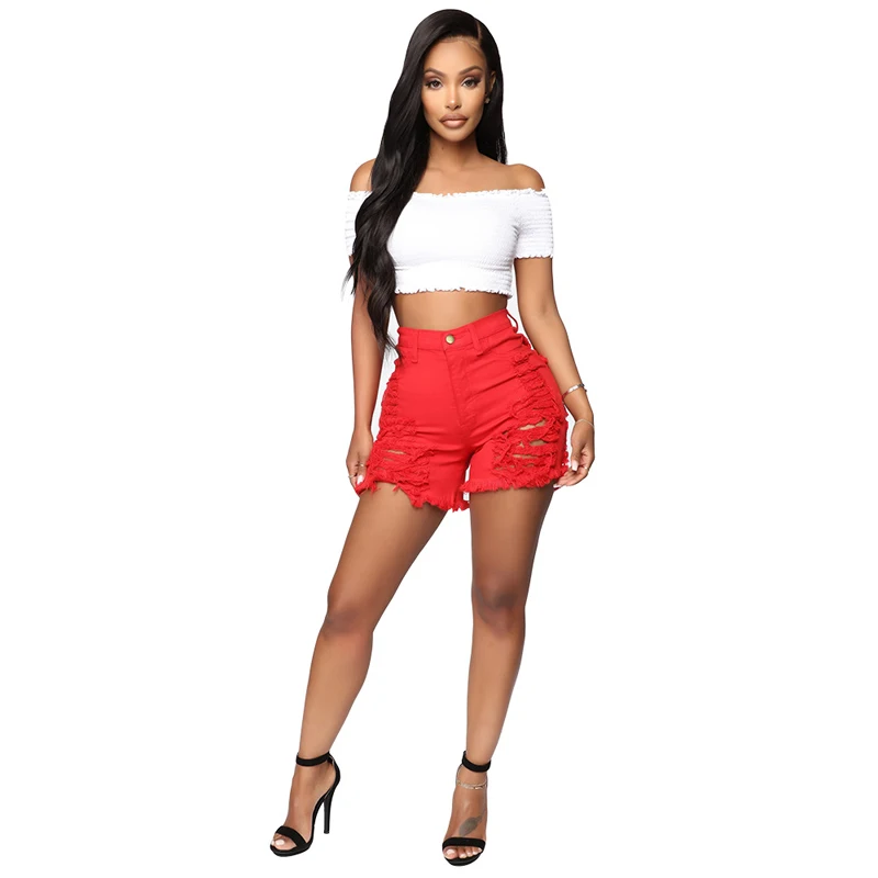 red jeans shorts