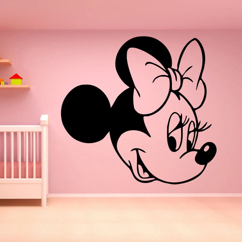 Bonitos murales de Minnie Mouse, adhesivos de pared de personaje de dibujo  animado, decoración para habitación de niñas, Minnie Mouse Head, pegatina  de vinilo AZ621 - AliExpress Hogar y jardín