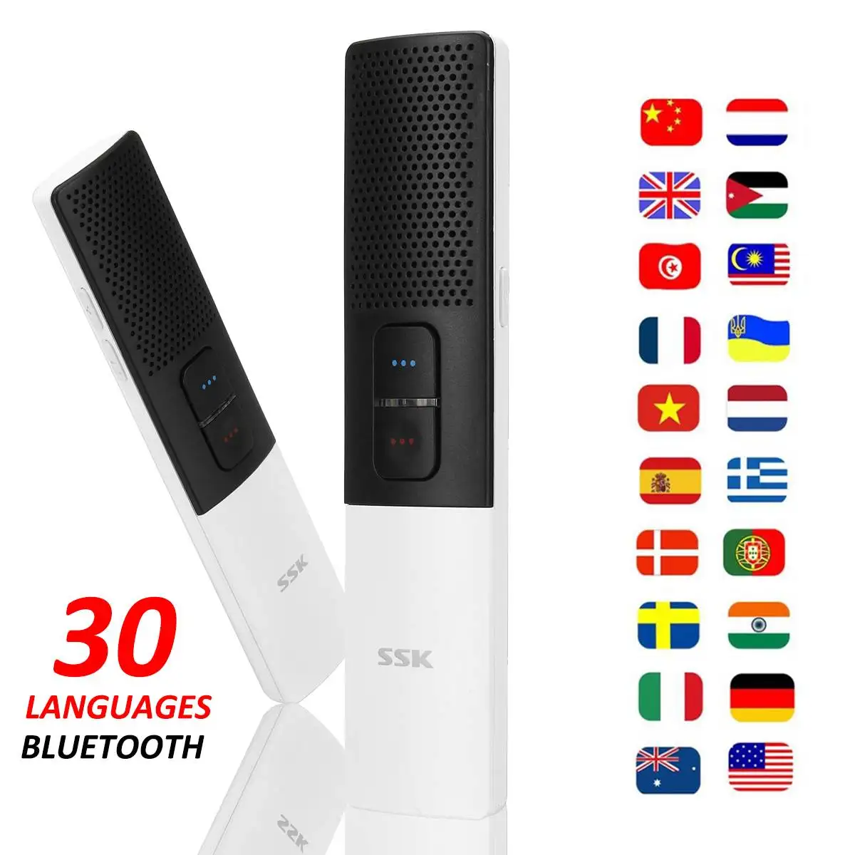 

SSK Portable Smart Voice Translator Instant bluetooth 2 Way Real Time 30 Languages for Meeting Travel Business Learn English