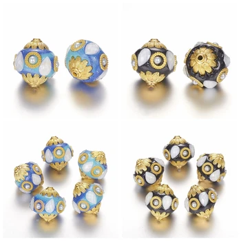 

5pcs 25x23mm Oval Handmade Indonesia DIY Craft Handcraft Jewelry Making Beads, with Alloy Cores, Golden, DeepSkyBlue, Hole: 2mm