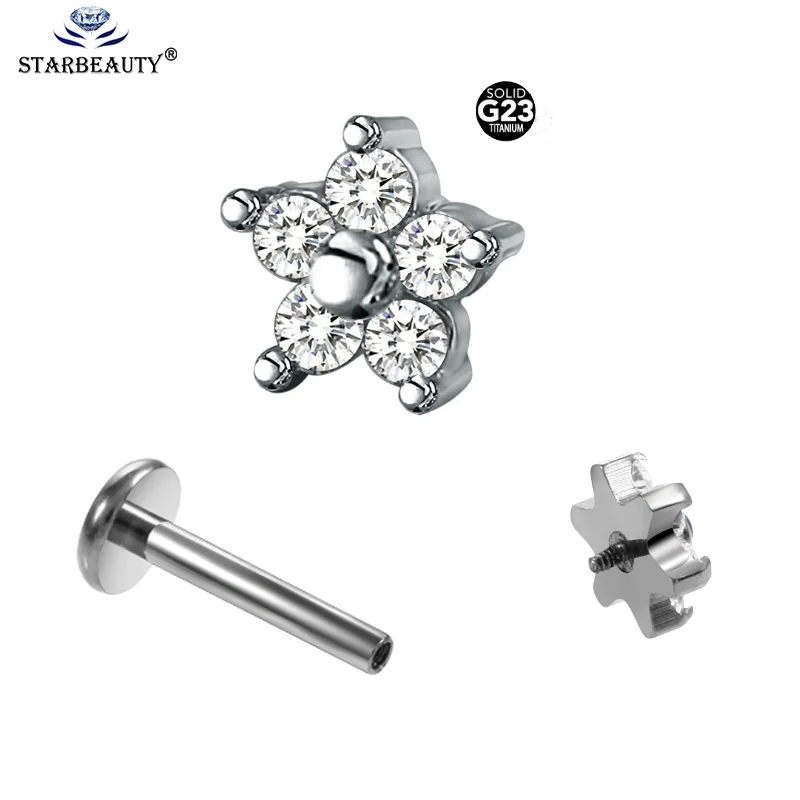 Starbeauty 1Pc G23 Titanium Flower Top Ear Helix Tragus Stud Piercing