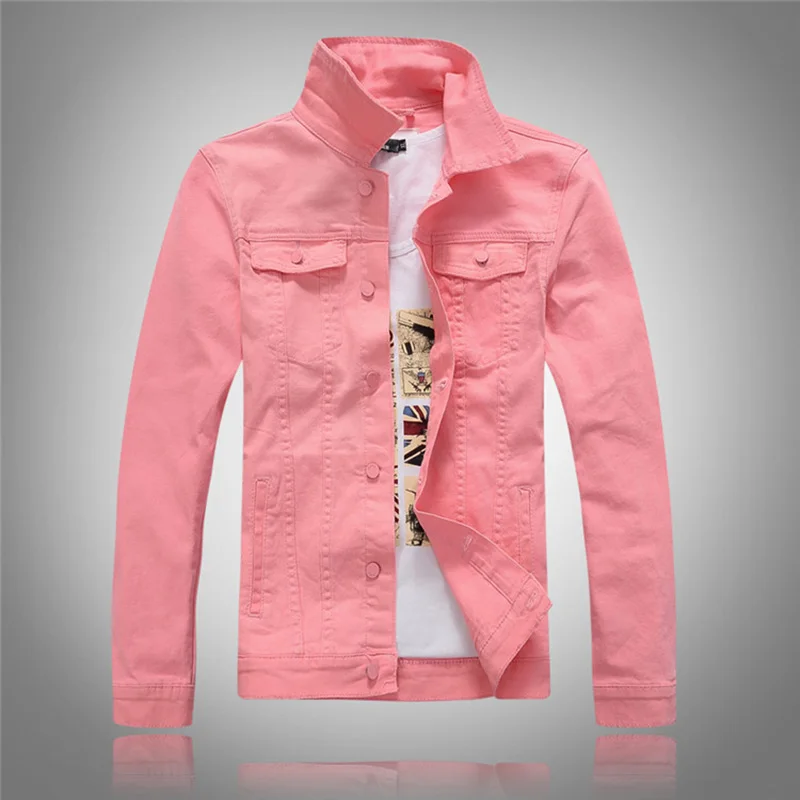 Новинка, Мужская джинсовая куртка, модная, много цветов, Мужская Уличная одежда, повседневная джинсовая куртка, пальто, мужское Брендовое пальто, тонкая верхняя одежда, M-4XL, AYX05 - Цвет: Розовый