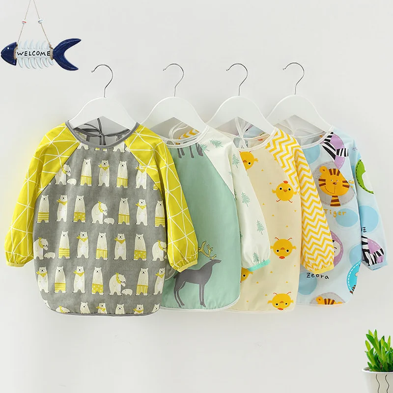 

1 Pcs Cute Cartoon Baby Apron Windproof Infant S M L Eating Children Drawing Long Sleeve Apron Baby Self Feeding Bib