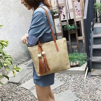 

Women Fashion Casual Straw Simple Versatile Shoulder Bag Large-capacity Fashion Bucket Handbag Bolsa Feminina Grande женские 50