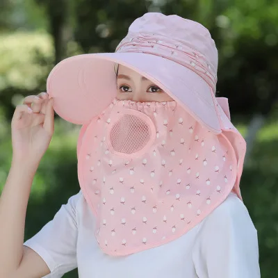 PLOERMIN Новая защитная Кепка, летние солнцезащитные шапки для женщин, солнцезащитный крем для лица с широкими полями, дышащая Рыбацкая шляпа, Солнцезащитная маска для улицы - Цвет: pink