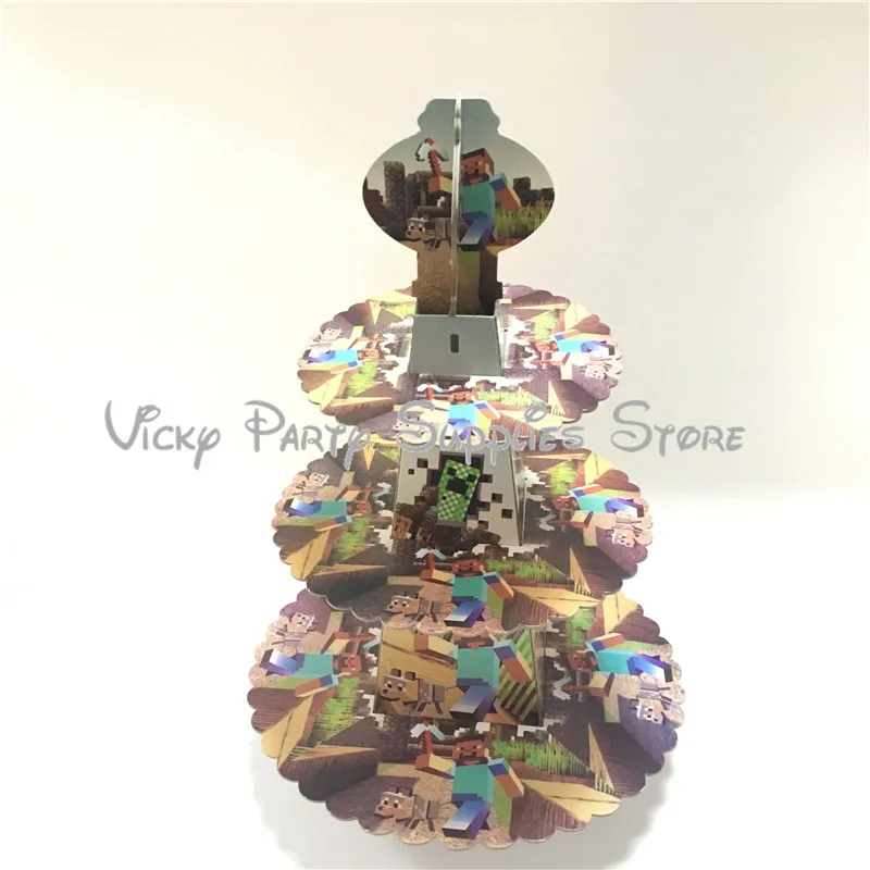 

3 Layer Minecraft Theme Disposable Paper Cake Stand Party Birthday Baby Shower Cake Stand Party Tableware Supplies
