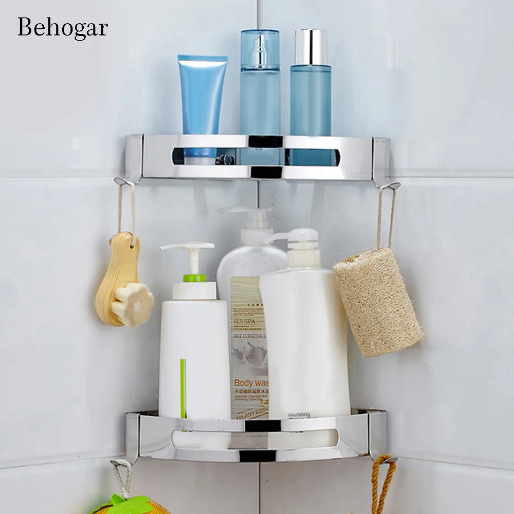 

Behogar 3M Adhesive No Drilling Triangle Baskets Stainless Steel Bathroom Corner Shower Caddy Shelf Storage Rack Shelves Stand