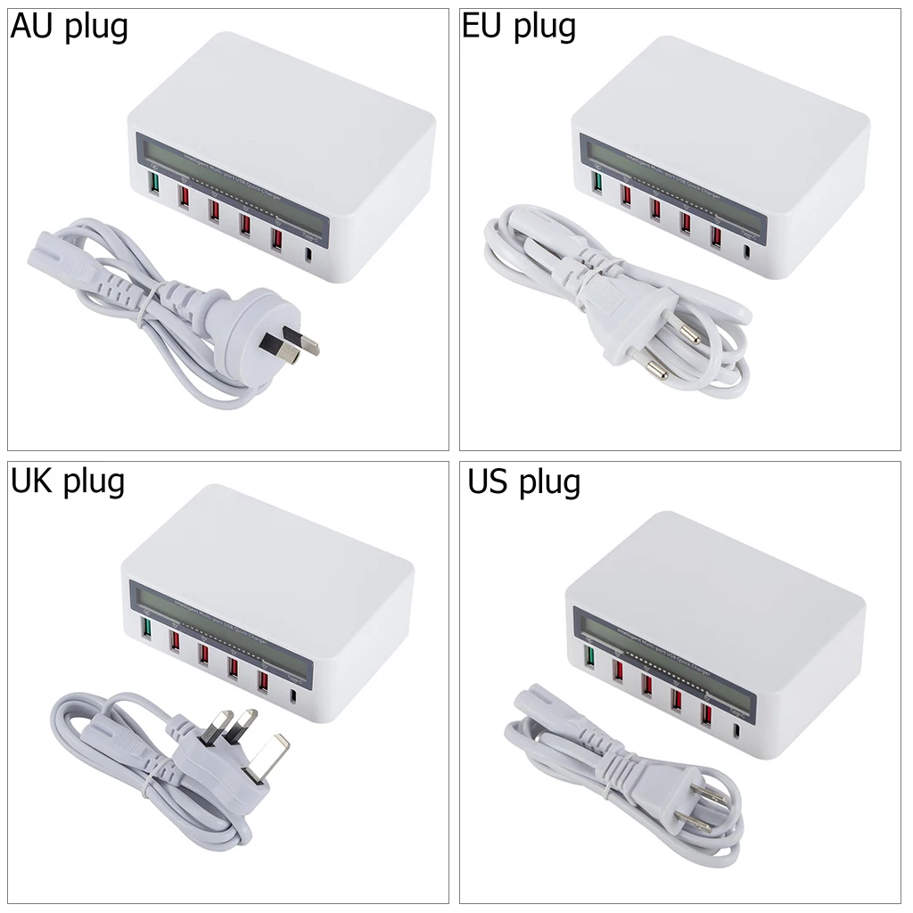 Usb-концентратор 5 портов Usb QC 3,0 быстрое зарядное устройство 5V 10A AC 100-240V ЖК-дисплей напряжения тока для IPhone IPad samsung+ EU Plug