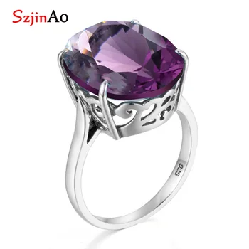 

Szjinao vintage s925 sterling silver amethyst ring hollowed custom Feb birthstone New engagement rings for women christmas gifts