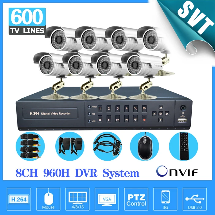 

TEATE 8ch CCTV System 600TVL Waterproof Outdoor Camera Network full 960H D1 DVR Recorder 8ch Camera Video System DVR Kit SK-246