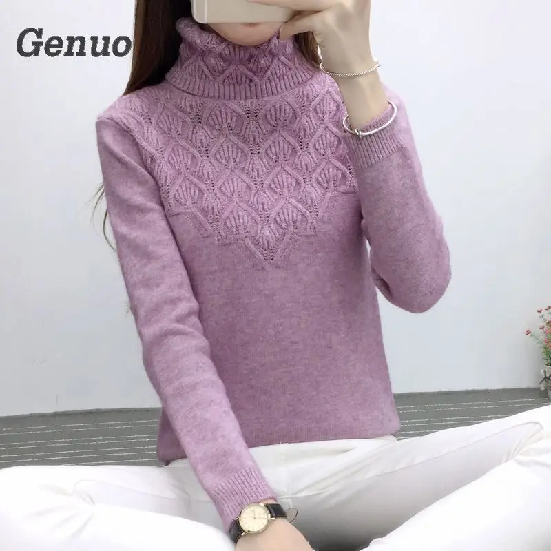 Genuo Sweaters And Pullovers For Women 2018 Autumn Winter Solid Turtleneck Knitwear Female Casual Elastic Loose Coat Femme