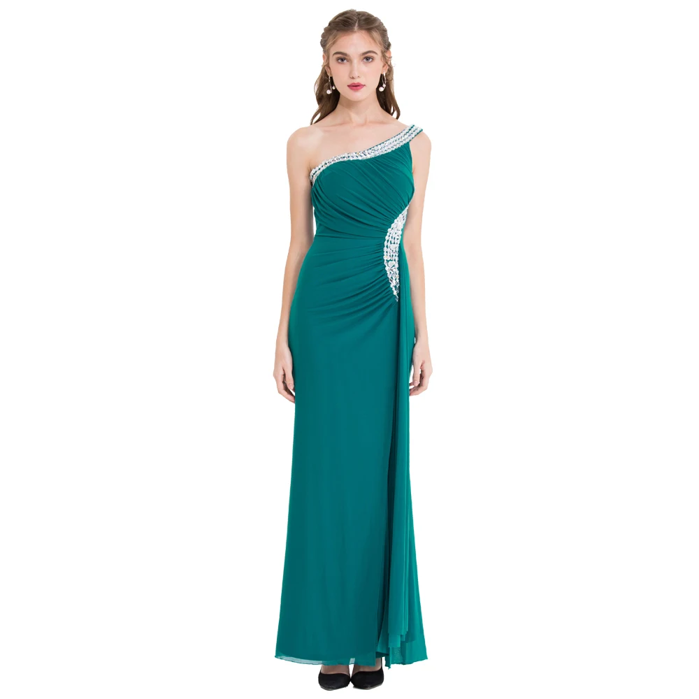 

Angel-fashions Women's One Shoulder Formal Party Dresses Pleated Cyan Bridesmaid Dresses Slit vestidos de fiesta de boda 411