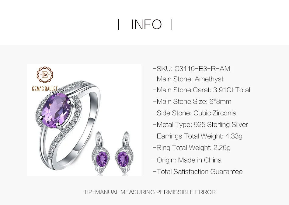 3.91Ct GEM'S BALLET 925 Conjuntos de Jóias