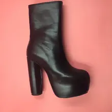 Женские ботильоны с круглым носком на не сужающемся книзу массивном каблуке, очень высокий каблук, боковая молния, реальное изображение, короткие сапоги, женская обувь на платформе, зимний стиль