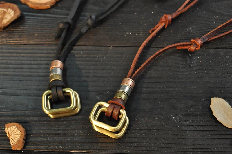 NIUYITID Rectangle Pendant Necklace For Men Genuine Leather Necklace Brown Black Rope Chain Male Jewelry Drop Shipping (9)