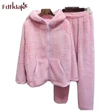 Fdfklak Сгущает Для женщин пижамы фланелевые пижамы Для женщин Зимняя Пижама для Для женщин розовый пижамы Домашняя одежда Q864