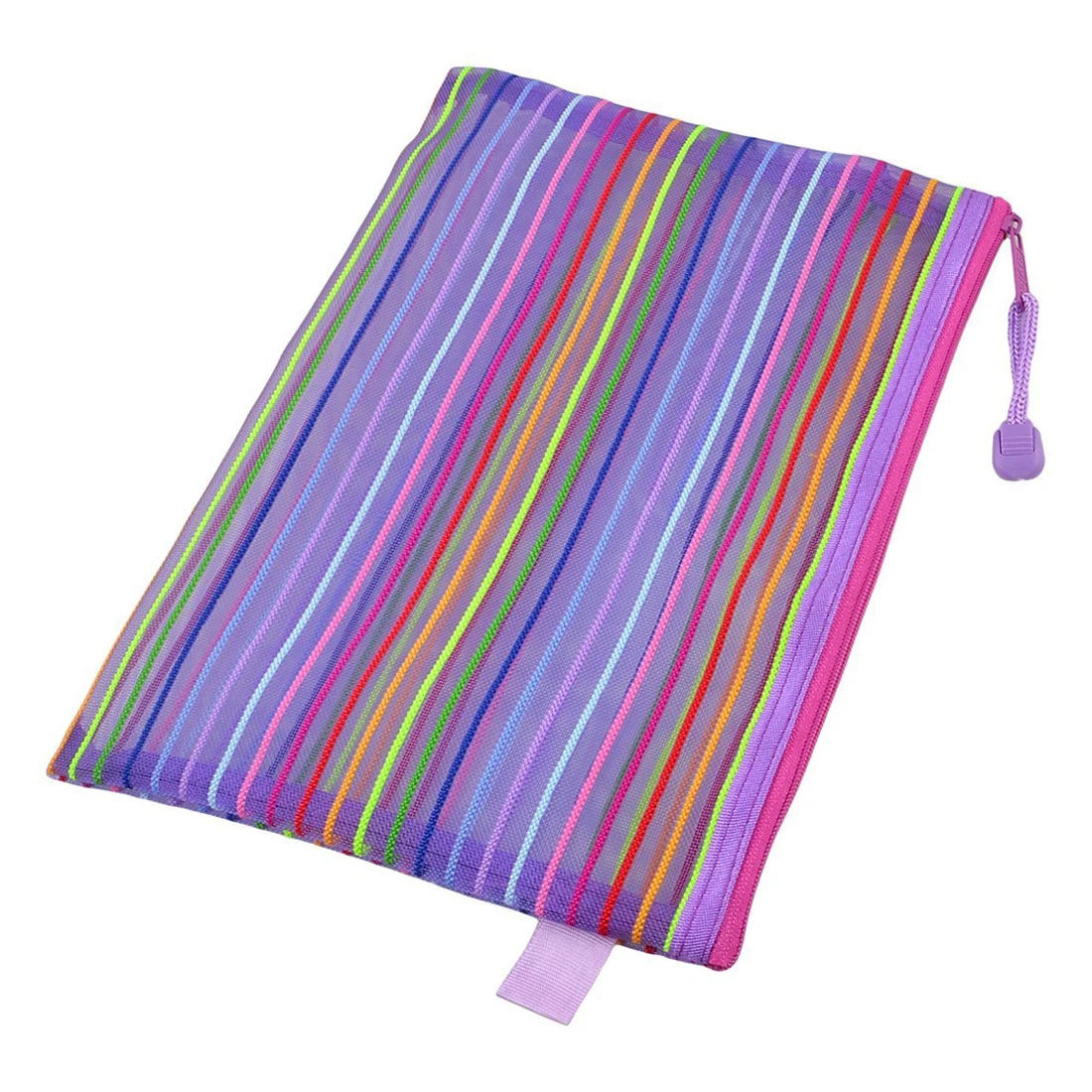 

Zipper nylon mesh purple stripe A5 documents, pen file pocket folder