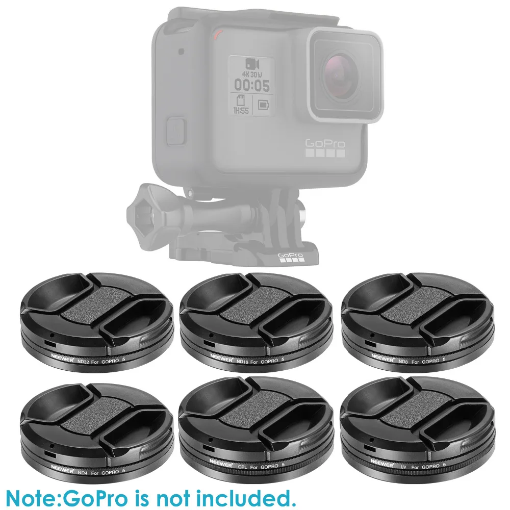 Набор фильтров Neewer для объектива камеры GoPro Hero: фильтр ND4 ND8 ND16 ND32 с УФ фильтром и