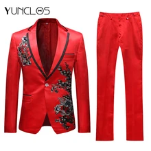 YUNCLOS 2019 New Men Applique Suit Party Dress 2 Pieces Tuxedos Slim Fit Terno Masculino Formal Wedding Party Suits YUNCLOS 2019 New Men Applique Suit Party Dress 2 Pieces Tuxedos Slim Fit Terno Masculino Formal Wedding Party Suits
