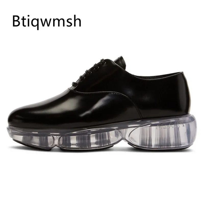 

2019 Black Cow Leather Air Shoes Woman Round Toe Transparent Platform Wedges Shoes Woman Fashion Loafer Shoes