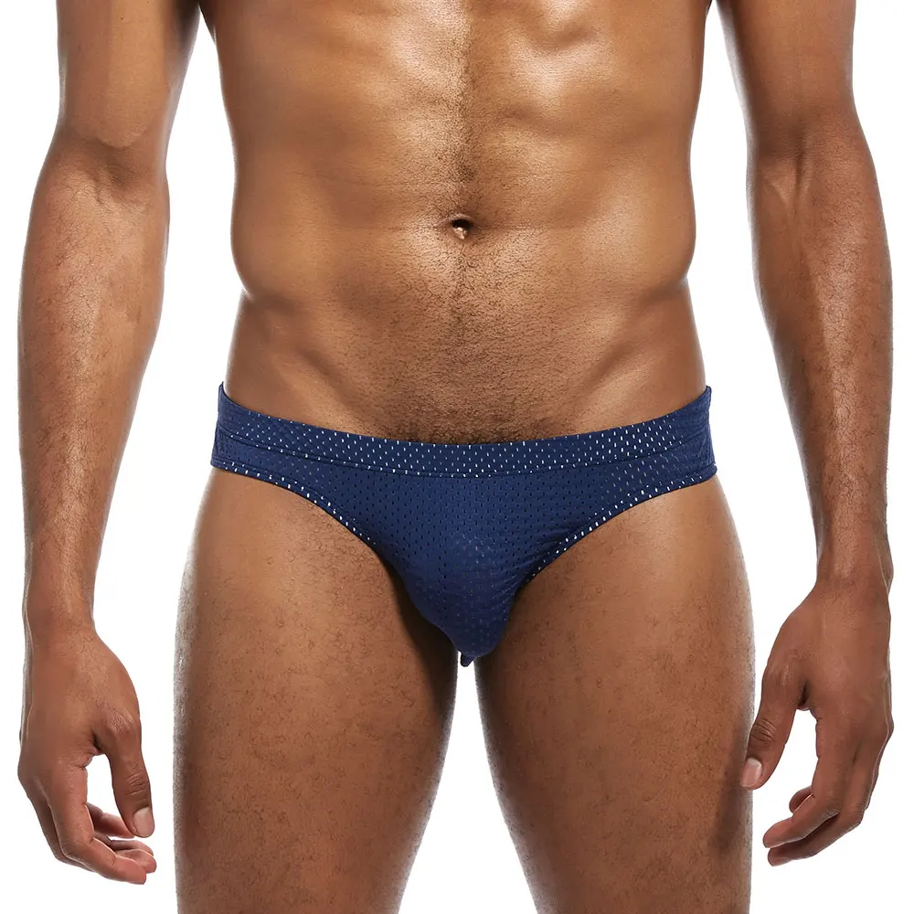 New arrival men's solid mesh silk briefs polyester breathable