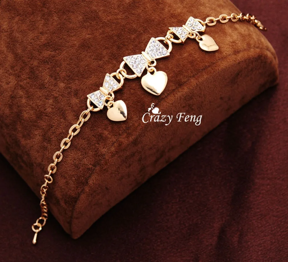 

Women Gold-color shine Austrian Crystal Bracelets & Bangles women bowknot heart and bracelet Gift Jewelry