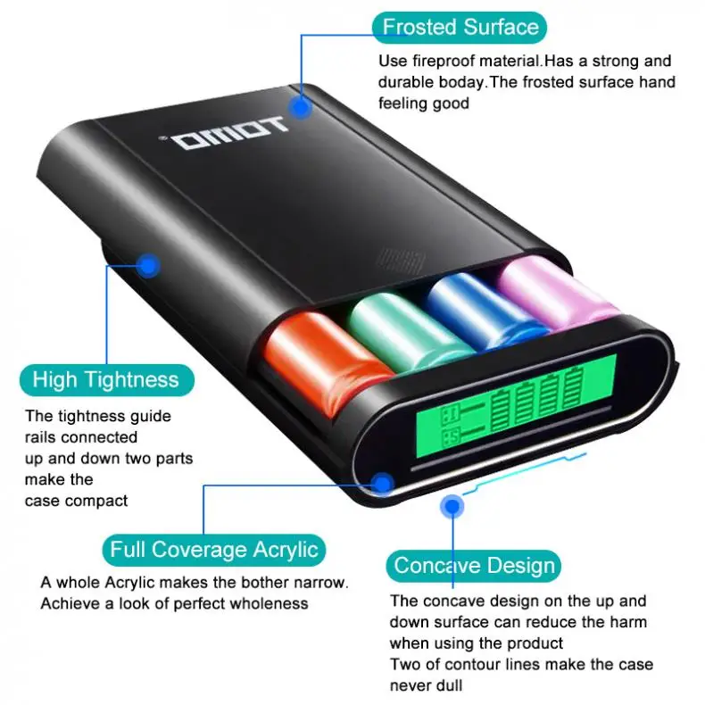 S4 USB Li-ion Intelligent Battery Charger LCD Smart DIY Mobile Power Bank Case Support 4 x 18650 Batteries and Dual Outputs