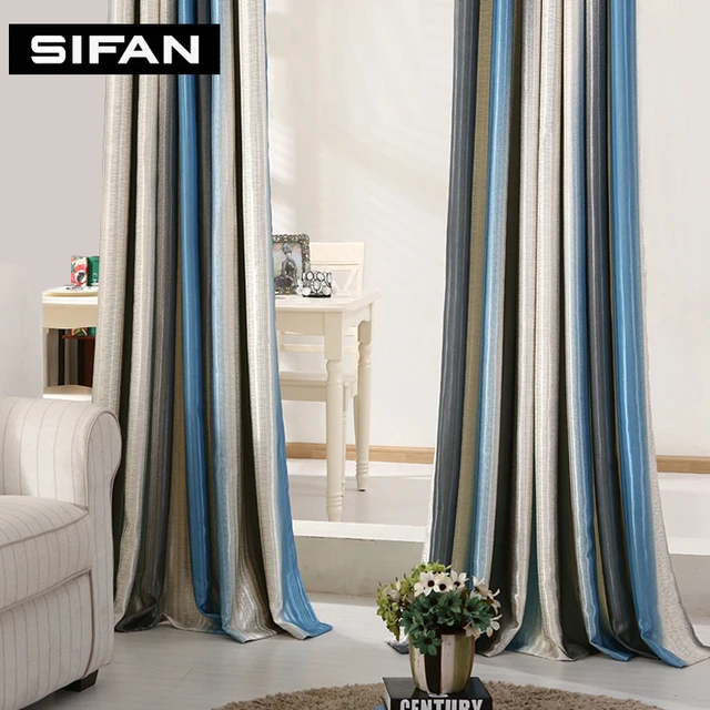 Striped Red/Blue Modern Curtains for Living Room Elegant Window