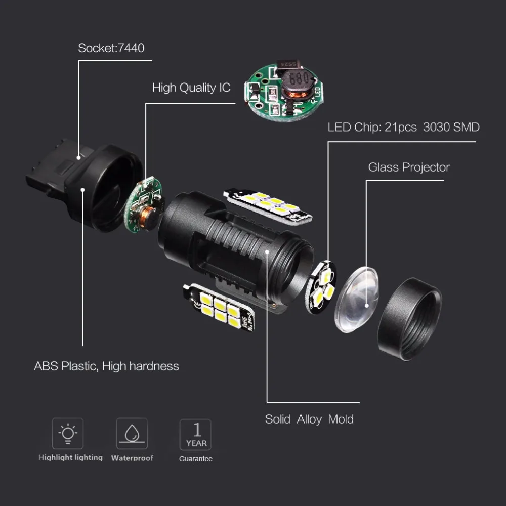 2 шт. T20 Led 7440 7443 SRCK лампы 1200LM W21W W21/Светодиодная лампа мощностью 5 Вт с T25 3157 3156 p27/7 Вт Авто обратный резервный DRL автомобилей сигнала поворота светильник 12V