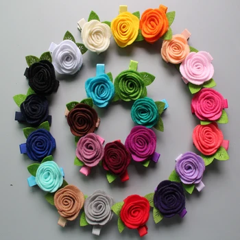 

2017 hot sale girl's non-waven rose flower hair clip rose flower eith leaf safty hairpin children hair accessories 120ps/lot