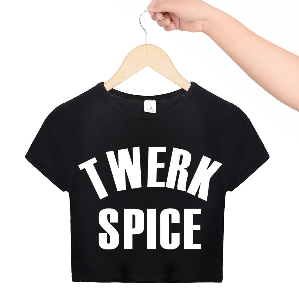 Женский укороченный топ Twerk уличная футболка с принтом в виде букв специя и
