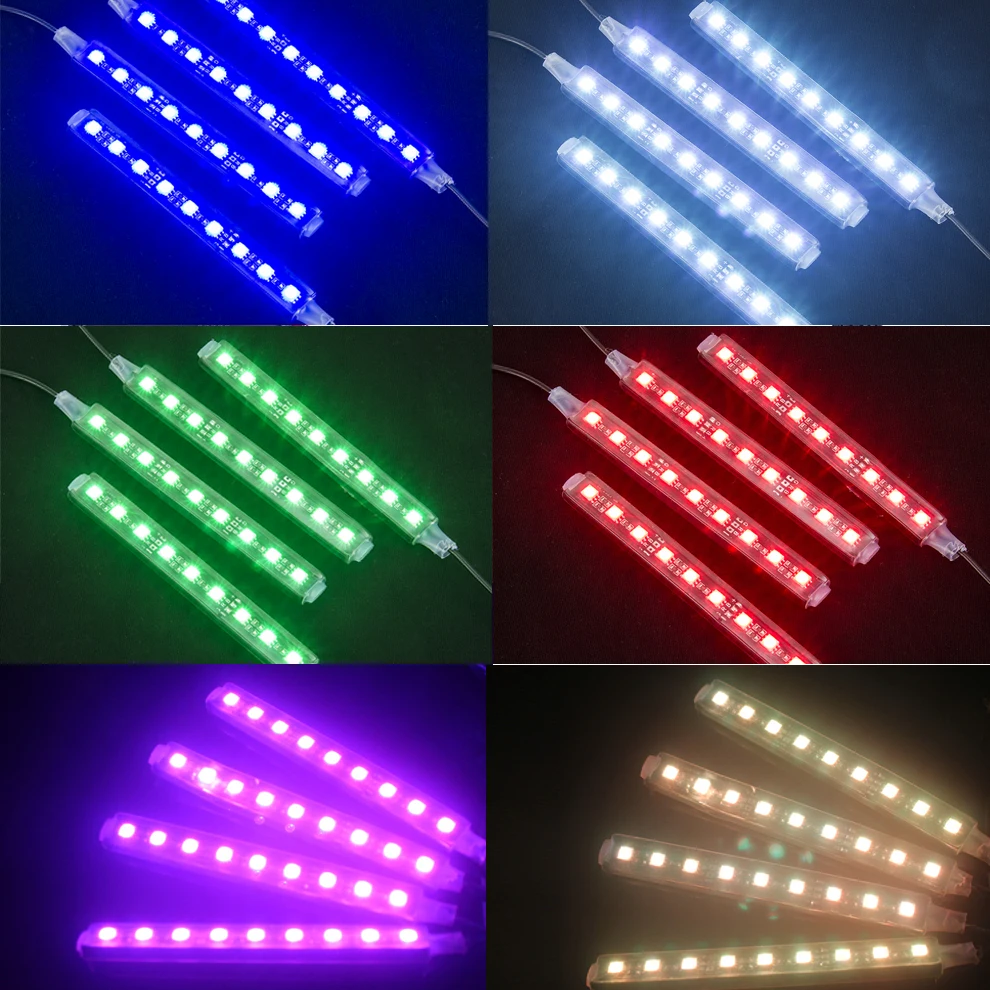 4x RGB 9 светодиодный полосы 7 цветов приложение управление салона автомобиля водонепроницаемый пол Атмосфера Свет Звук активная функция Беспроводное управление