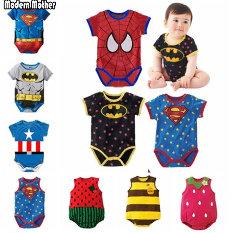 

2019 Summer Newborn Baby Girl Clothes Cartoon Baby Boy Rompers Spiderman Batman Unisex Baby Rompers Cartoon Animal Clothing Set