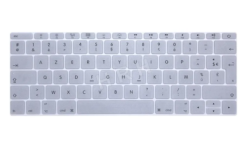 Великобритания ЕС французский AZERTY силиконовый чехол для клавиатуры для MacBook New Pro 1" A1708(версия, без сенсорной панели) для 12" A1534 retina - Цвет: Silver